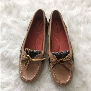 NWOT Sperry leopard boat shoes 8.5 brown comfy loafers sperries work shoes